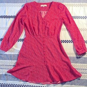 LOFT Women's Red and White Dress